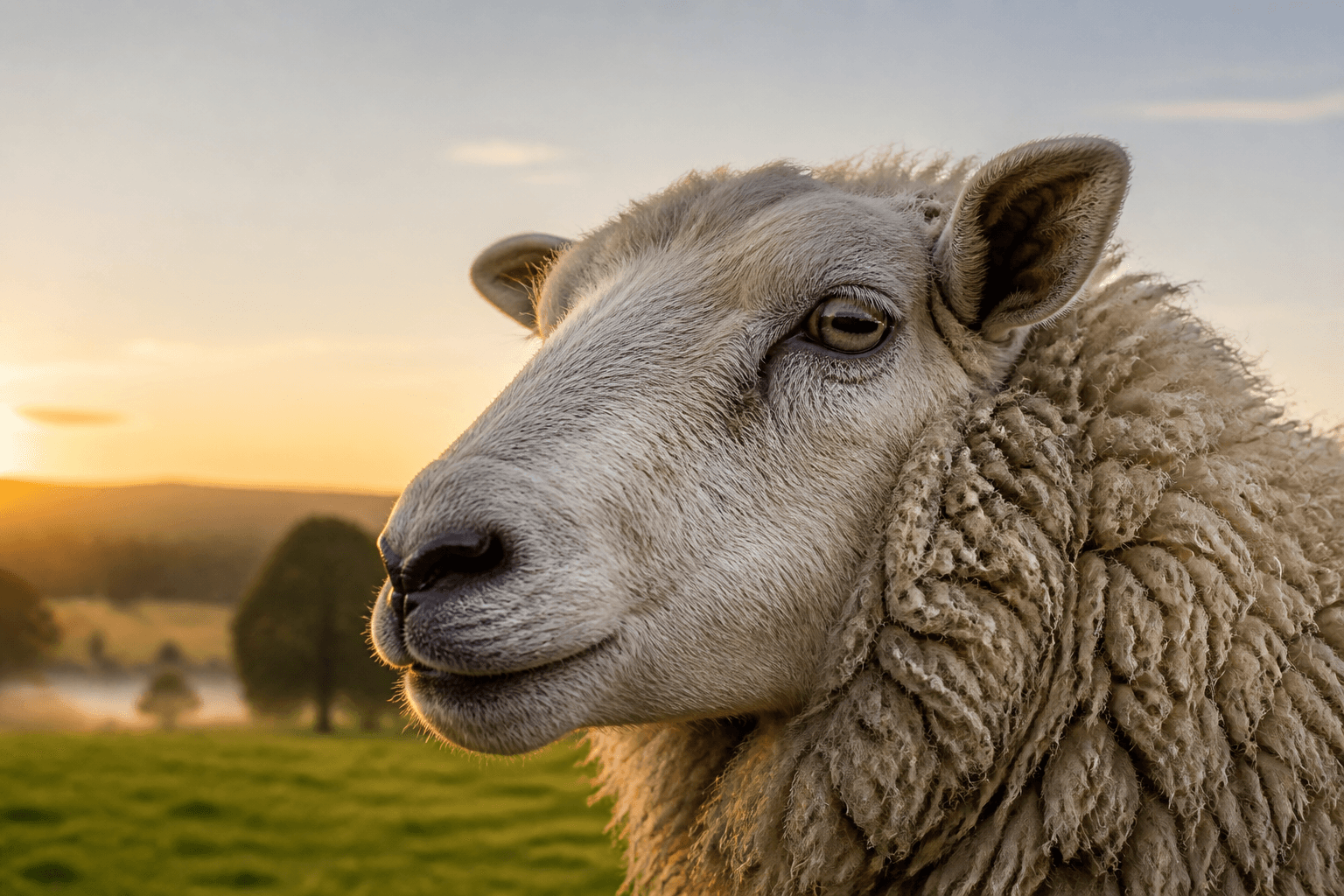 Close portrait of a sheep showing its horizontal rectangular pupil